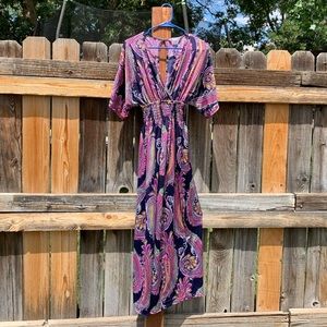 pretty navy/multi print long dress size L